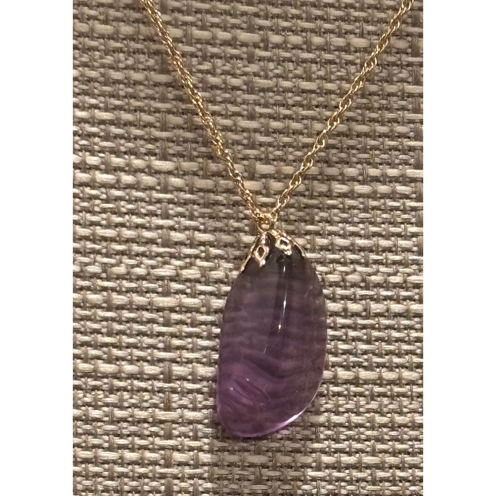 Amethyst Purple Stone Pendant Necklace 18 Inch 1/20 12K gold filled rope chain - Picture 2 of 9